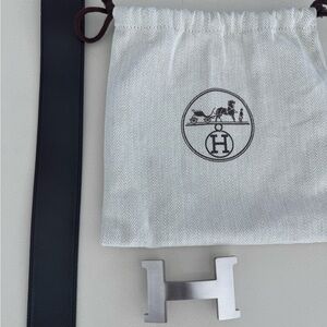 Hermes Black and Dark Brown Leather Belt with Silver H Buckle